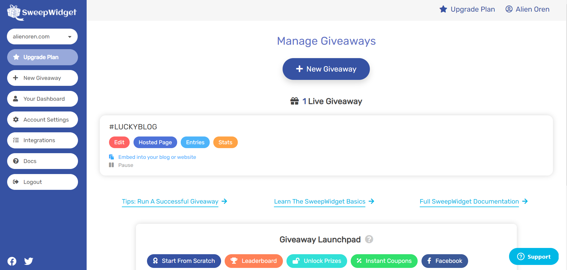 SweepWidget Dashboard